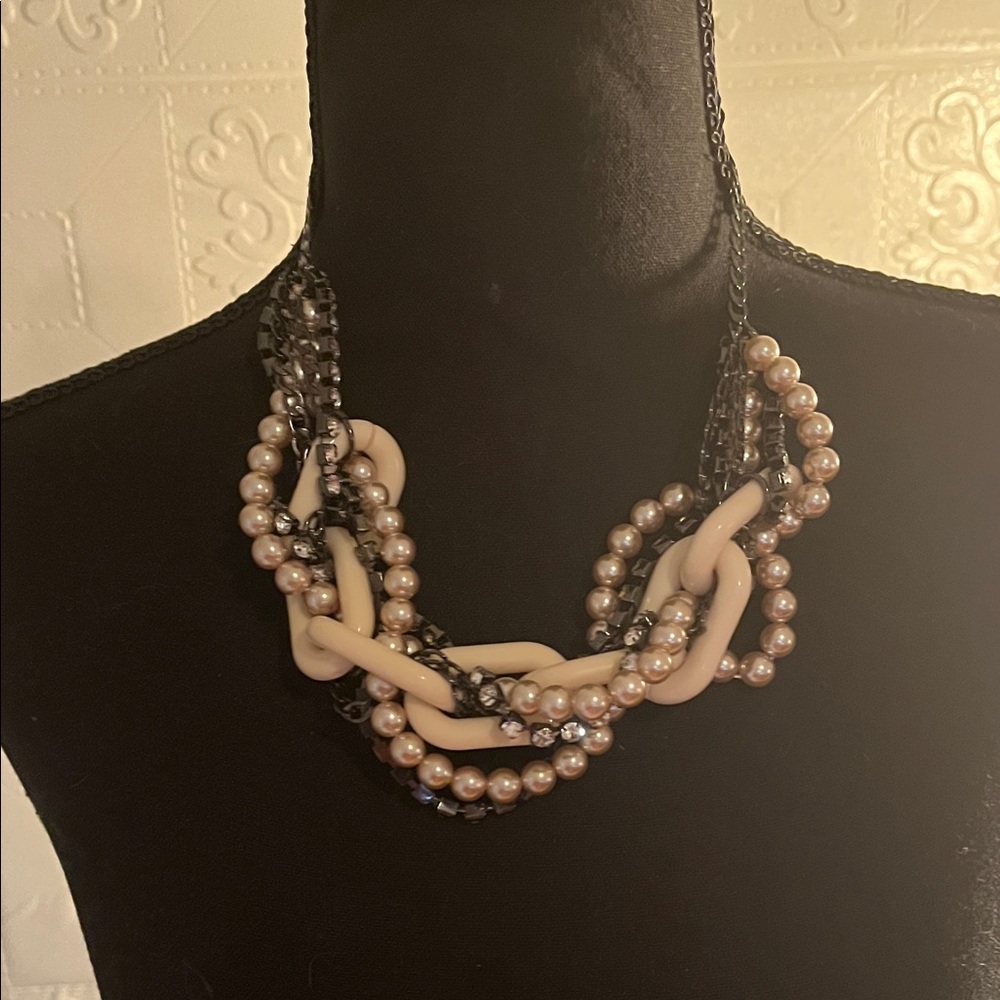 Lia Sophia Black Rhinestone, Cream Links and Pearl Necklace